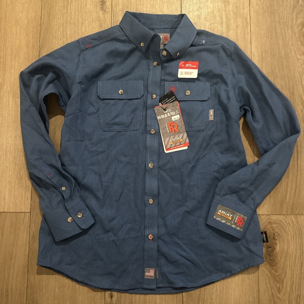 Ariat FR Featherlight Work Shirt Womens Medium Blue Long Sleeve Flame Resistant - Picture 4 of 10